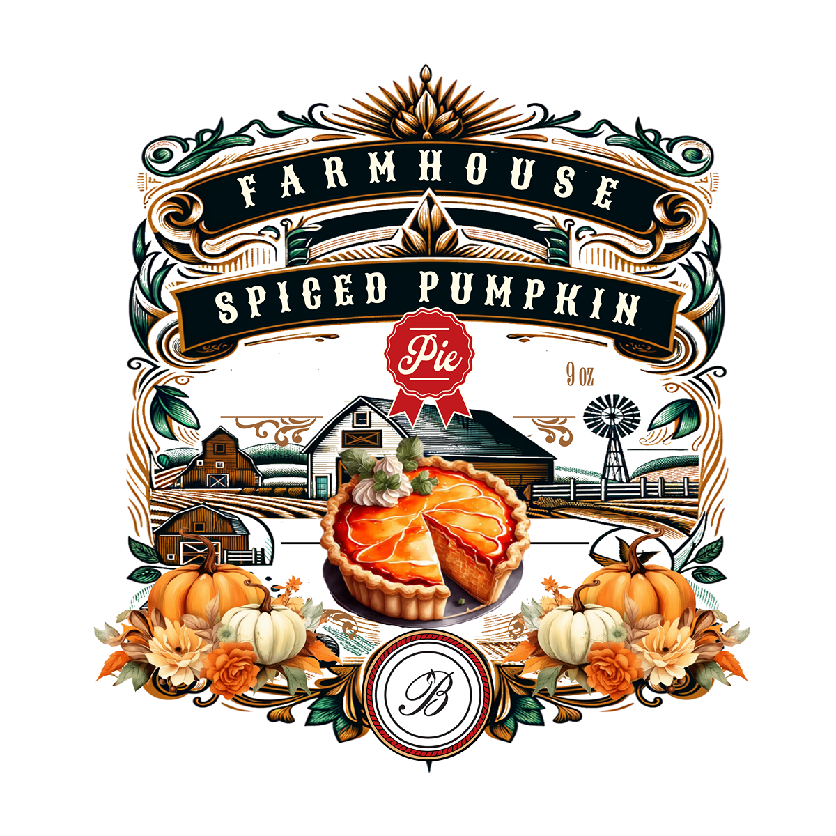 Farmhouse Spiced Pumpkin Pie 9. oz Apothecary Candle